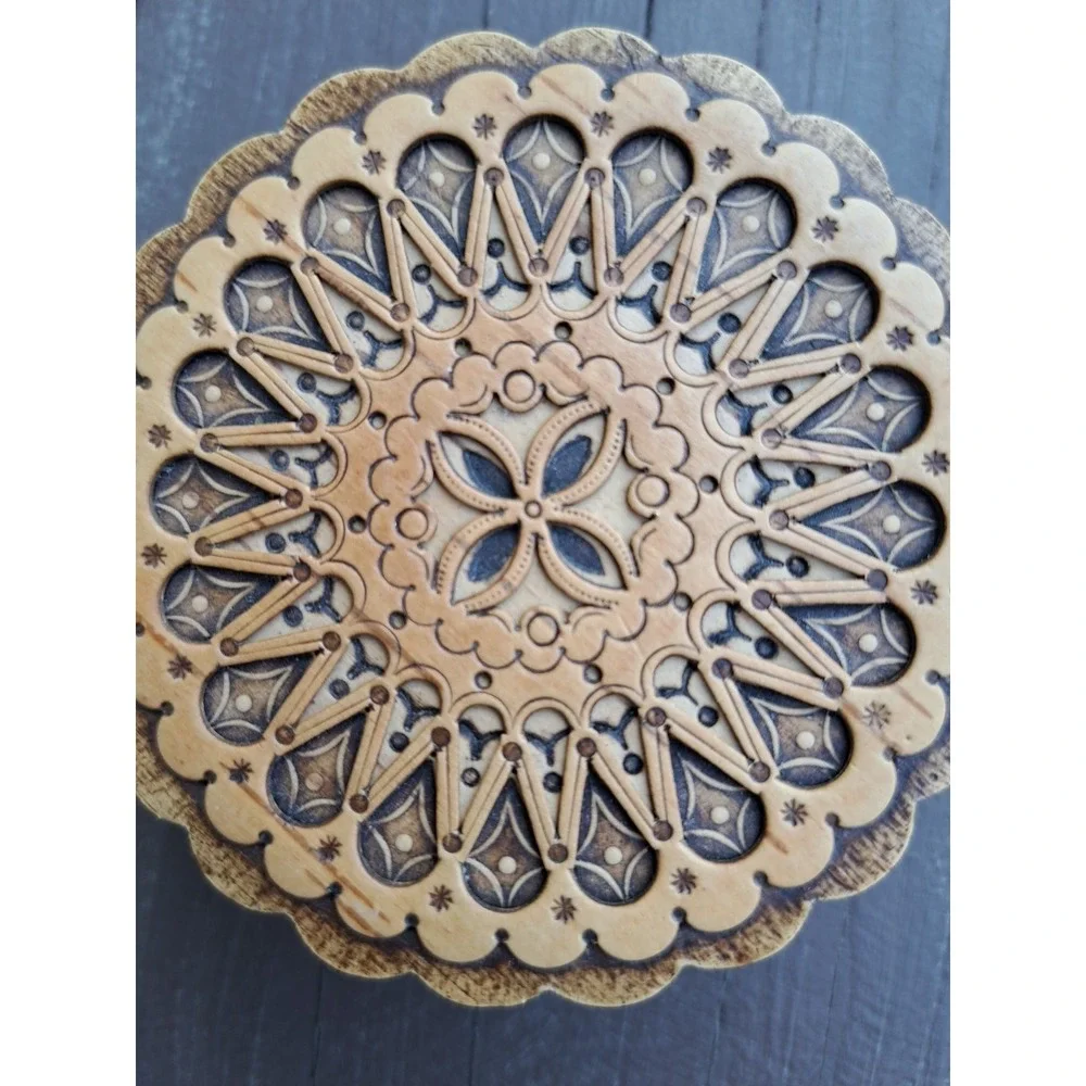 Russian Decorative Birch Bark Trinket Box Round‎ Small 3.0 Inches